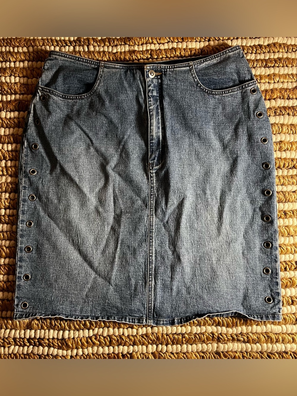 Vintage L.A. Blues Denim Rivet-Trim Skirt in Washed Blue